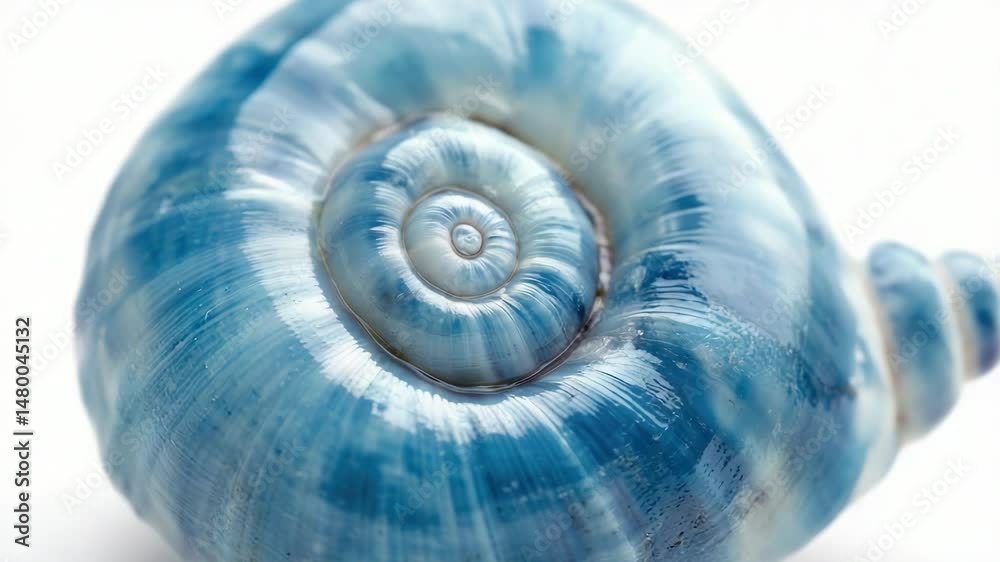 Poster a close-up shot of a blue shell on a white surface, perfect for use in still life or product photogr