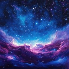 Cosmic Nebula and Starry Sky Abstract Art Painting Digital Illustration Generative AI Background Space Galaxy Clouds Purple Blue