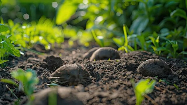 molehills in the garden. Selective focus