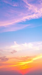 Naklejka premium A breathtaking sunset paints the sky in vibrant hues of orange, pink, and purple, with fluffy clouds softly illuminated by the fading light.