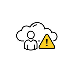 Icon of user with warning sign under cloud symbol  