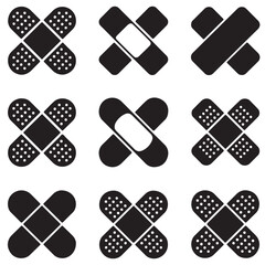 Bandage silhouette icon, Adhesive Bandage Icons Set Black and White