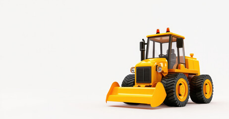 Fototapeta premium Bright yellow bulldozer toy with large wheels and front blade, perfect for imaginative play and construction themed activities