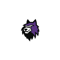 Obraz premium Stylized wolf head logo with bold purple and black color scheme, featuring sharp lines and aggressive expression, set against transparent background