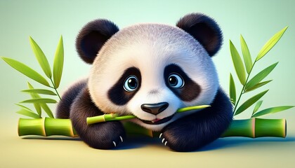 Obraz premium Panda-Baby mit Bambus (3D-Stil)