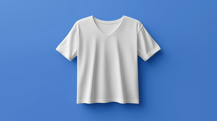 Clean, white V-neck t-shirt against a vibrant blue backdrop, crisp and smooth