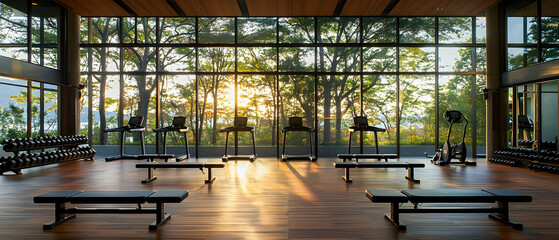 Modern Fitness Center With Large Glass Walls And Sunlight