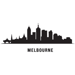 Obraz premium Melbourne skyline horizontal. Black and white silhouette of Melbourne, Australia. Vector template for your design. Vector black silhouette. with white background