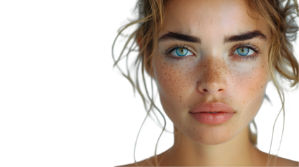 Freckled Woman with Intense Gaze.