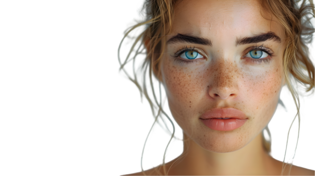 Freckled Woman with Intense Gaze.