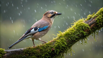 detailed close up shot of beautiful jay bird perched