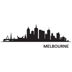 Obraz premium Melbourne skyline horizontal. Black and white silhouette of Melbourne, Australia. Vector template for your design. Vector black silhouette. with white background
