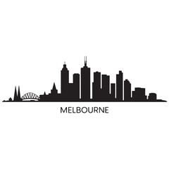 Obraz premium Melbourne skyline horizontal. Black and white silhouette of Melbourne, Australia. Vector template for your design. Vector black silhouette. with white background