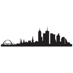 Naklejka premium Melbourne skyline horizontal. Black and white silhouette of Melbourne, Australia. Vector template for your design. Vector black silhouette. with white background