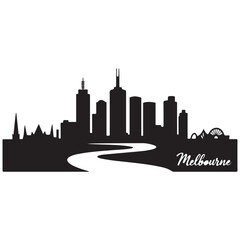 Fototapeta premium Melbourne skyline horizontal. Black and white silhouette of Melbourne, Australia. Vector template for your design. Vector black silhouette. with white background