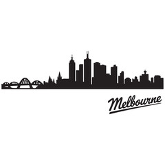 Fototapeta premium Melbourne skyline horizontal. Black and white silhouette of Melbourne, Australia. Vector template for your design. Vector black silhouette. with white background