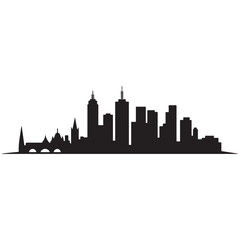 Naklejka premium Melbourne skyline horizontal. Black and white silhouette of Melbourne, Australia. Vector template for your design. Vector black silhouette. with white background