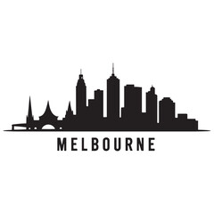 Obraz premium Melbourne skyline horizontal. Black and white silhouette of Melbourne, Australia. Vector template for your design. Vector black silhouette. with white background