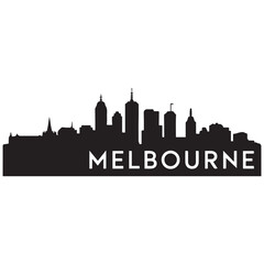 Fototapeta premium Melbourne skyline horizontal. Black and white silhouette of Melbourne, Australia. Vector template for your design. Vector black silhouette. with white background