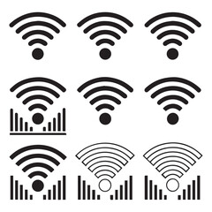 WiFi Icon Set,Wireless Internet symbol,Different black wifi icons,wi-fi signal black wireless icons set, Network connection symbols,wi-fi icon sign for remote internet access. Vector illustration,tele