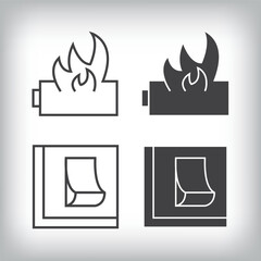 Battery fire and on off switch artistic design. Simple linear and flat electricity charging icon set.