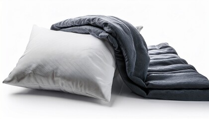 bed linen pillow and blanket on white background