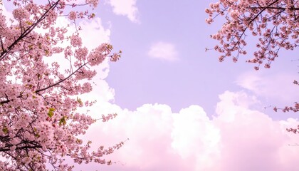 Fototapeta premium A breathtaking view of delicate cherry blossoms gently floating against a clear blue sky, their soft pink petals creating a stunning contrast with the vibrant backdrop.