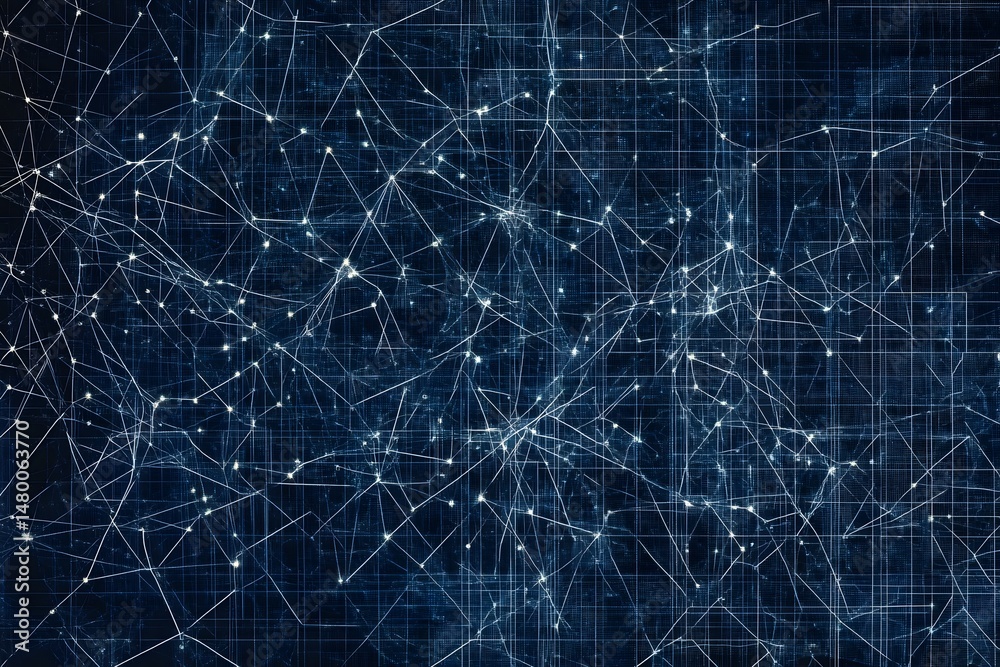Poster abstract network connection with nodes and lines on a deep blue background