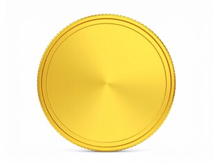 Gold coin Shiny, golden coin with textured edges stands against a bright white backdrop