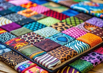Fototapeta premium Bold Animal Patchwork Notebook Cover Background Stock Photo - Vibrant Colorful Design