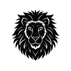 lion head vector.Vector black and white illustration of lion head logo style isolated on a white background.a black and white lion silhouette with distinctive face pattern.