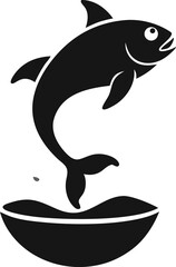 Fish Jumping Out Of Bowl Silhouette Vector Illustration
