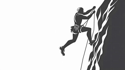 Black and White Silhouette of Rock Climber