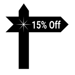 15% Off Sale Sign Discount Pointer,  Wooden Signpost Graphic Design Element,  Promotional Offer Illustration