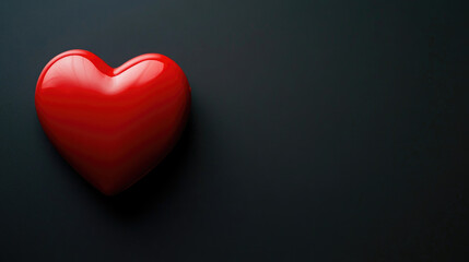 A glossy red heart rests on a dark, minimalist background. Beautiful romantic design