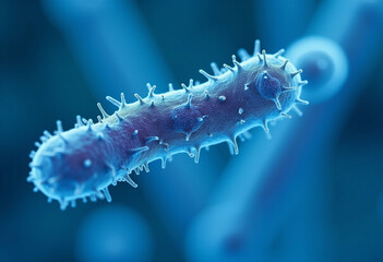 Fototapeta premium Blue Rod Bacteria with Needle-Like Spikes