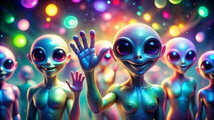 Fototapeta premium Cheerful Aliens Arrive: Bokeh Greeting Card Stock Photo