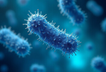 Fototapeta premium Floating Rod-Shaped Bacteria in Blue Background