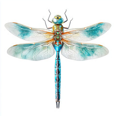 Vibrant, detailed illustration of a dragonfly, showcasing its iridescent wings