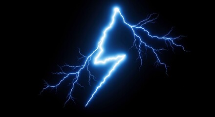 Powerful electric lightning bolt strikes dark night sky amazing energy