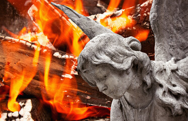 Beautiful angel with big wings. Guardian Angel. Angel savior	
