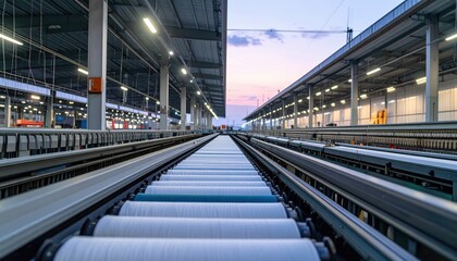 Naklejka premium Industrial Manufacturing Facility with Textile Production Machinery