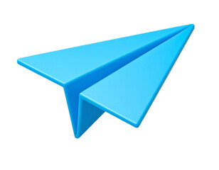 Blue paper airplane is flying in the air. Concept of freedom and adventure