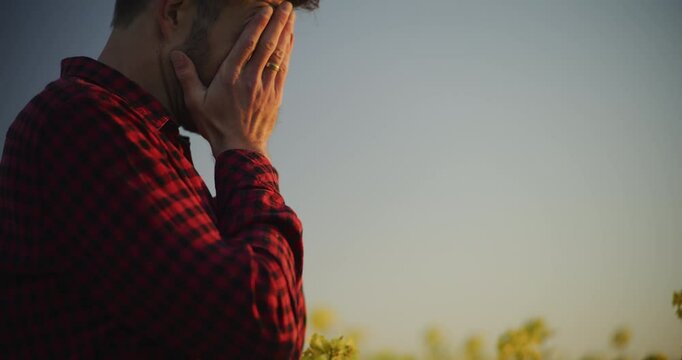 Close-up of Sad Farmer Facing Losses