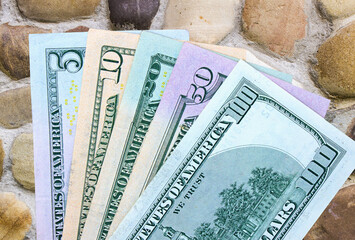 American dollars close-up on a retro background. National currency of the United States of America	
