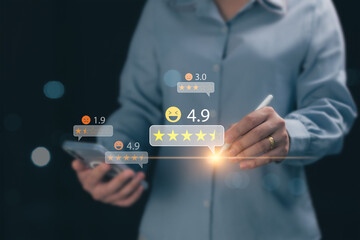 Rating statistics, Service rating based on people's satisfaction standards, assess product quality, and build trust with consumers by giving stars from 1-5, the most popular online rating system.