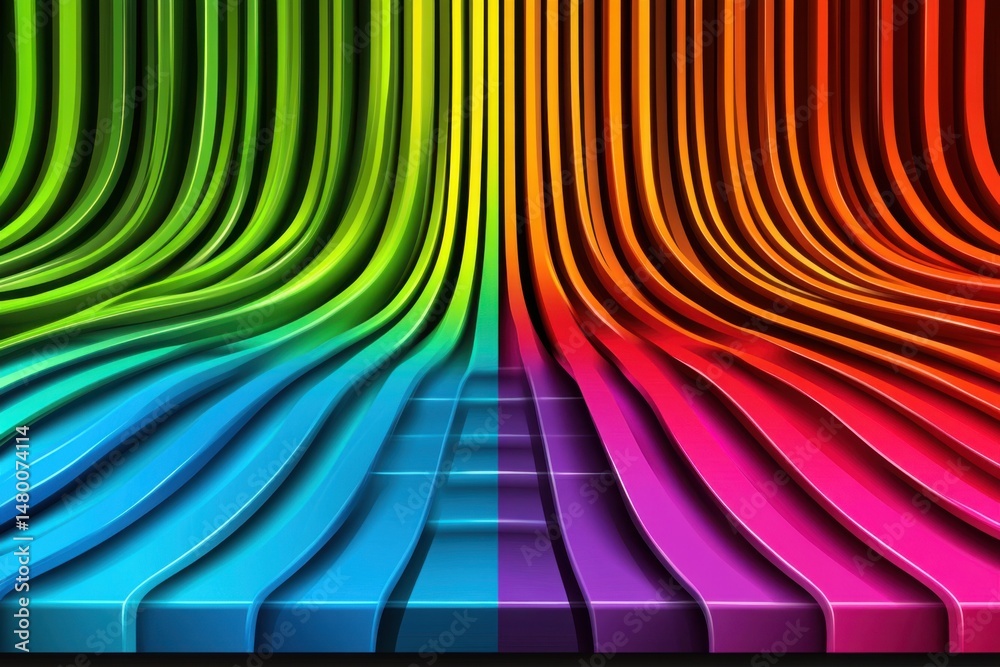 Wall mural abstract rainbow gradient waves cascade in colorful 3d rendered illustration art design backdrop for
