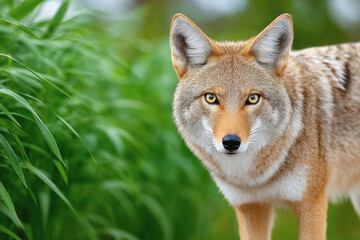 Fototapeta premium Stunning coyote standing gracefully in a natural environment captured for a wildlife coloring book illustration