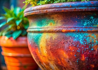 Fototapeta premium Cosmic Dust Spray Paint Terracotta Planter Pot - Abstract Architectural Texture