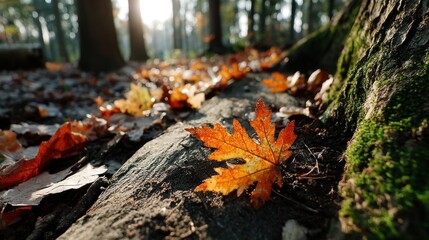 Obraz premium Autumn leaves on forest floor